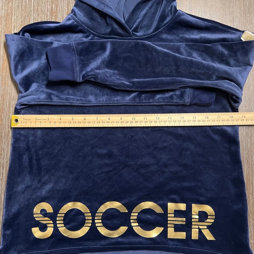 Justice Active Velour Soccer Hoodie Girls Size‎ 14/16 Navy Gold Glitter Stripes